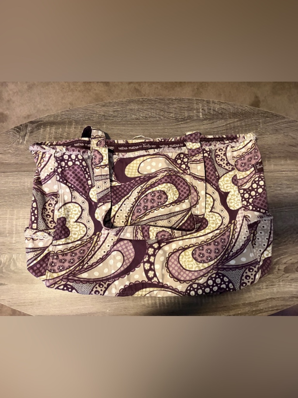 thirty-one Quilted Paisley Tote in Purple and Cream